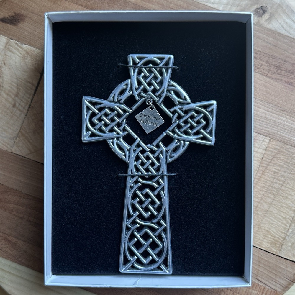 Cathedral Art IC104 Celtic Knot Wall Cross 5 Inch Pewter Dangle Box Discontinued